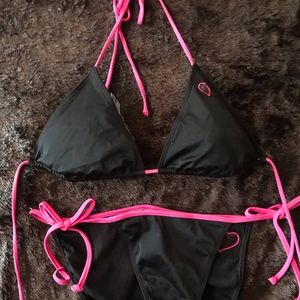 NWOT Victoria's Secret Black with Pink Trim Bikini